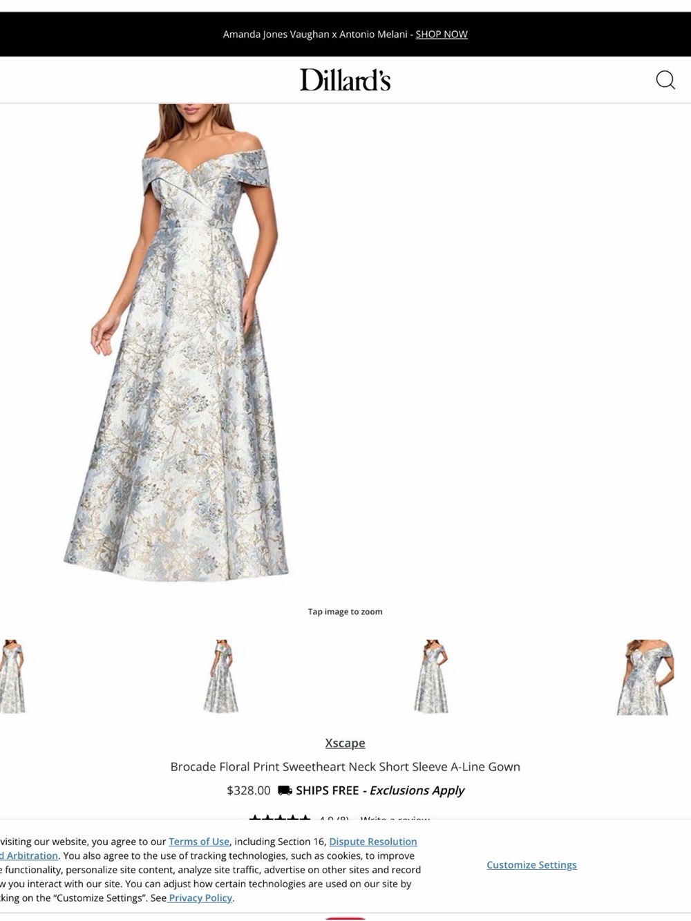 Xscape Silver Floral Off-Shoulder A-Line Gown
